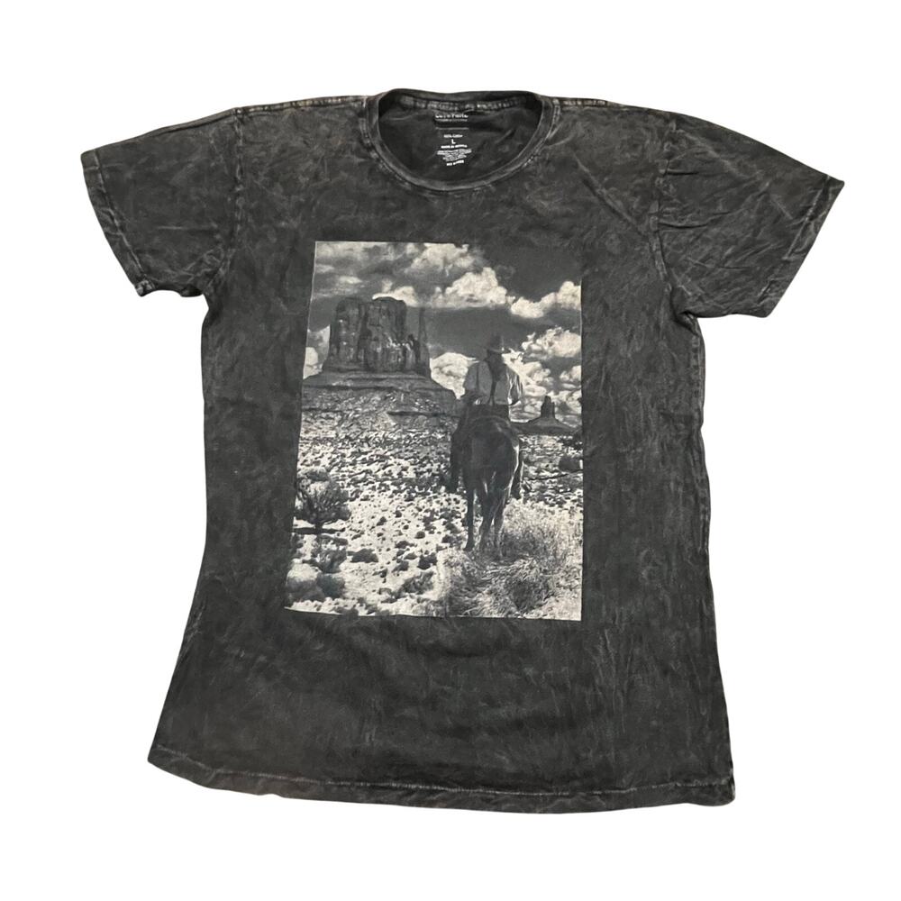 Cut & Paste Graphic T Shirt Mens L Western Cowboy Desert Vintage Style Black